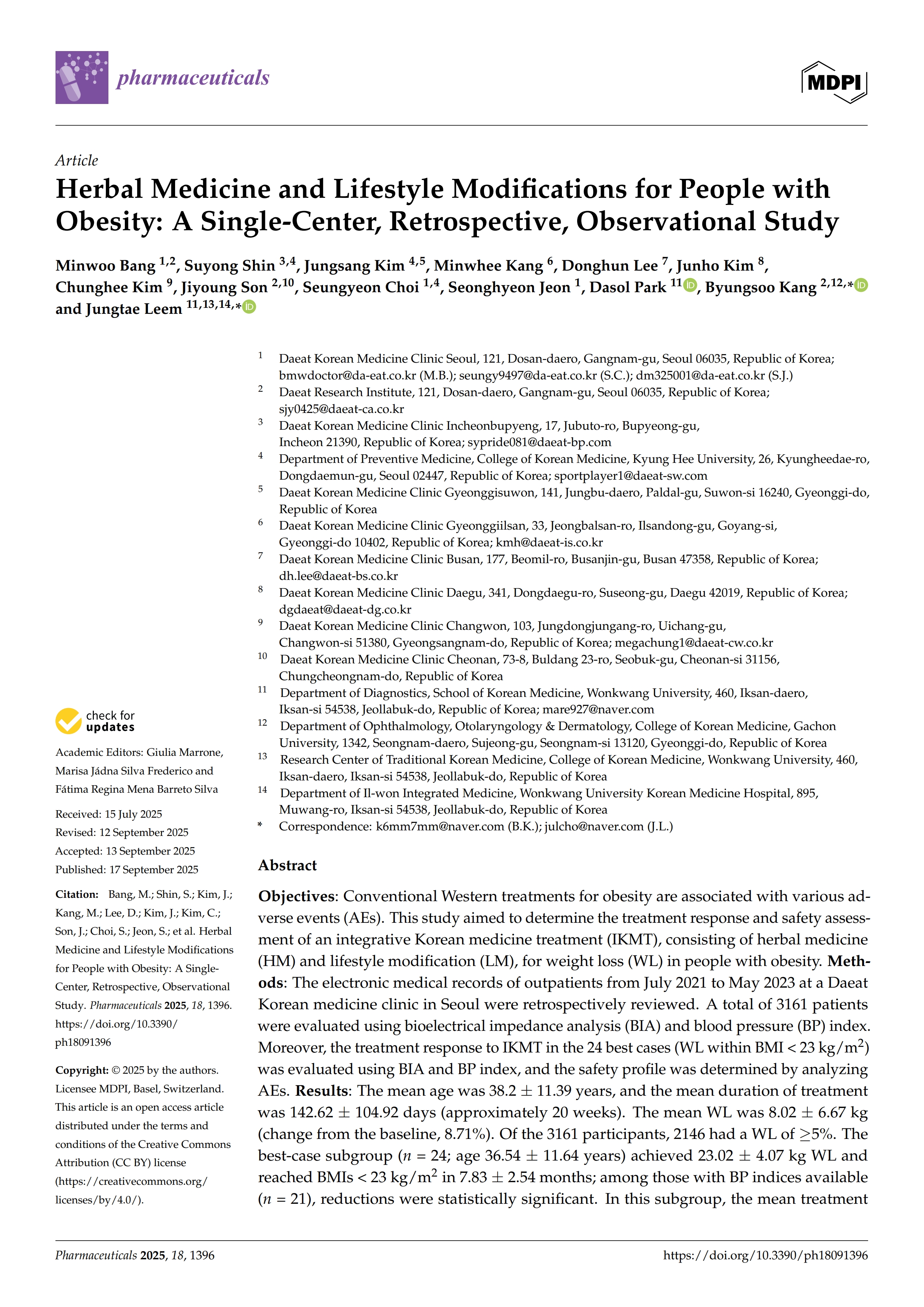 Herbal Medicine and Lifestyle Modifications for People with Obesity: A Single-Center, Retrospective, Observational Study